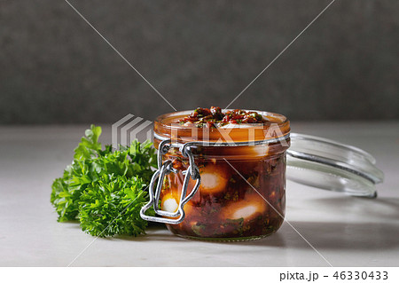 Ingredients for pickled quail eggs 46330433