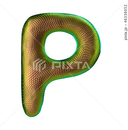 Letter P made of natural snake skin texture gold color. 3D letter render isolated on white. 46336052