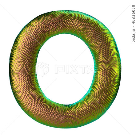 Letter O made of natural snake skin texture gold color. 3D letter render isolated on white. 46336059