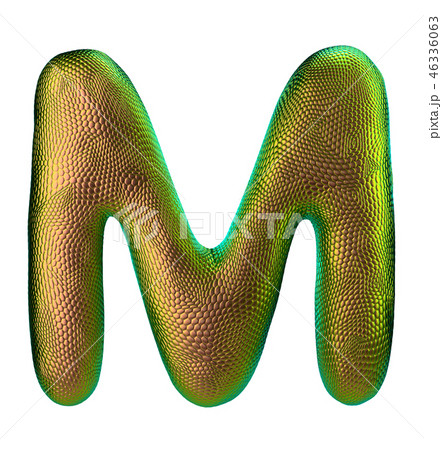 Letter M made of natural snake skin texture gold color. 3D letter render isolated on white. 46336063