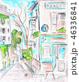 Paris street. The facade of the cafe. illustration. Watercolor 46336841