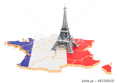 Map of France with Eiffel Tower, 3D rendering 46336920