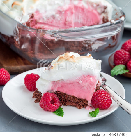 Piece of baked Alaska cake 46337402