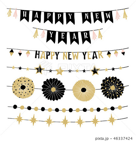 Set of birthday or New Year decorative borders, strings or garlands. Party decoration with stars 46337424