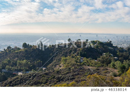 View of Los Angeles from the Hollywood Hills. Down Town LA. Hollywood Bowl. Warm sunny day View of Los Angeles from the Hollywood Hills. Down Town LA. Hollywood Bowl. Warm sunny day 46338014