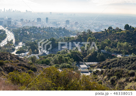 View of Los Angeles from the Hollywood Hills. Down Town LA. Hollywood Bowl. Warm sunny day View of Los Angeles from the Hollywood Hills. Down Town LA. Hollywood Bowl. Warm sunny day 46338015