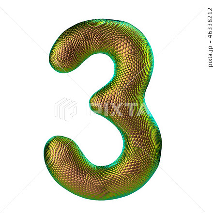 Number 3 three made of natural gold snake skin texture isolated on white Number 3 three made of natural gold snake skin texture isolated on white 46338212