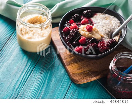 Vegan Chia pudding with berries and almond butter 46344312