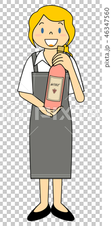 Clerk with foreign woman rose wine bottle 46347560