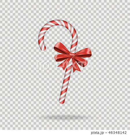 Realistic Christmas Candy Cane with red bow isolated on transparent backdrop. Happy holidays and Realistic Christmas Candy Cane with red bow isolated on transparent backdrop. Happy holidays and 46348142