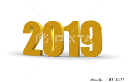 2019 Happy New Year red 3d numbers. Perspective colored paper symbol. Vector illustration 2019 Happy New Year red 3d numbers. Perspective colored paper symbol. Vector illustration 46348185