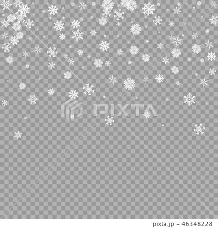 Realistic falling white snow overlay on transparent background. Snowflakes storm layer. Snow pattern 46348228