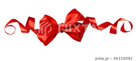 Red satin ribbon bow in a line festive arrangement Red satin ribbon bow in a line festive arrangement 46350092