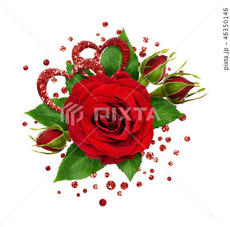 Arrangement with red rose flower and confetti Arrangement with red rose flower and confetti 46350146