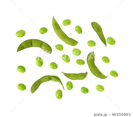 green soybeans on white background.Top view. green soybeans on white background.Top view. 46350903