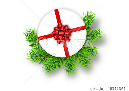 Holiday gift box with red bow, fir tree branches 46351365