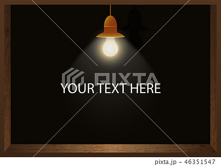 Shining light bulb hanging in wooden frame Shining light bulb hanging in wooden frame 46351547