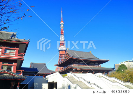 晴天下の増上寺と東京タワー 晴天下の増上寺と東京タワー 46352399