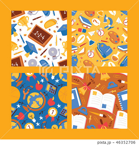Back to School supplies seamless pattern vector illustration. Learning equipment and various school 46352706