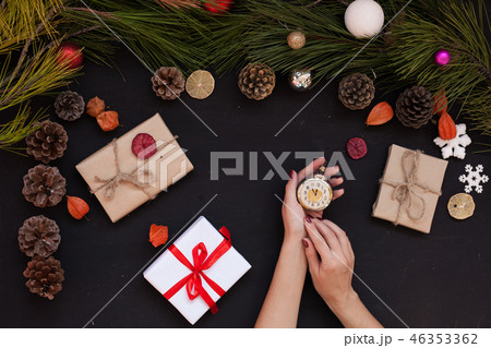 Christmas background card Christmas tree holiday new year gifts decor 46353362