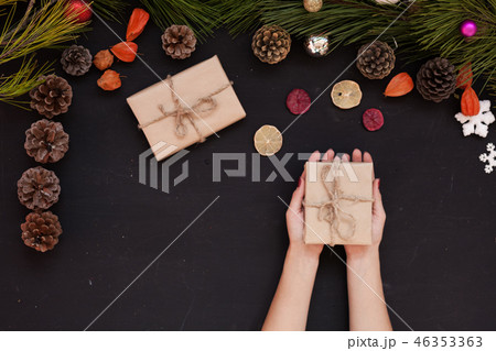 Christmas background card Christmas tree holiday new year gifts decor 46353363