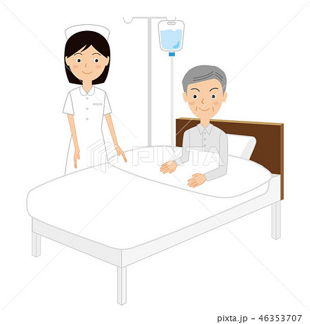 高齢患者と女性看護師のイラスト素材