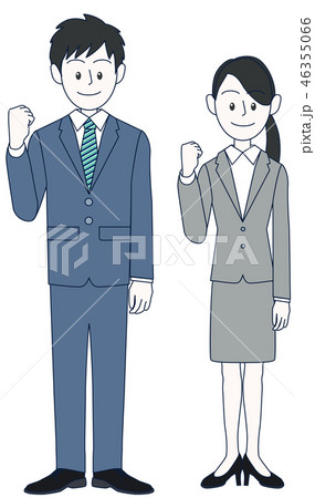 やる気のガッツポーズをする若い男性と女性ビジネスマン やる気のガッツポーズをする若い男性と女性ビジネスマン 46355066