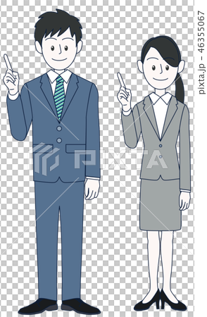 指向與手指的年輕男性和女性商人點 46355067