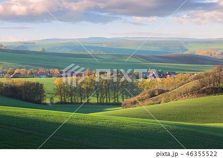 Landscape with waves hills, autumn fields 46355522
