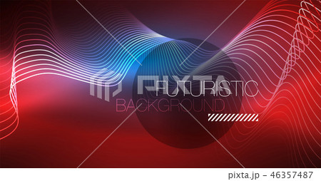 Glowing abstract wave on dark, shiny motion, Christmas and New Year magic space light. Techno 46357487