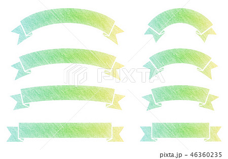色鉛筆風タイトルリボンのセットのイラスト素材