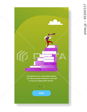 businessman standing book stack looking binocular future vision concept flat vertical copy space businessman standing book stack looking binocular future vision concept flat vertical copy space 46360537