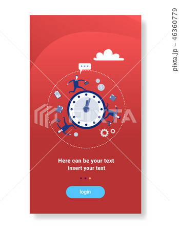 businessmen team running around alarm clock deadline time management concept business men teamwork 46360779