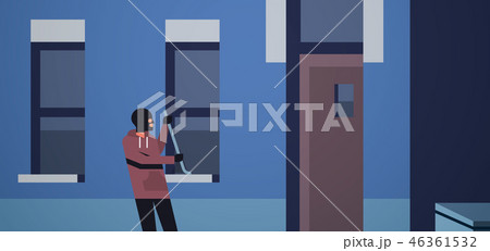 burglar in black mask using crowbar breaking entering into home criminal thief character trying to 46361532