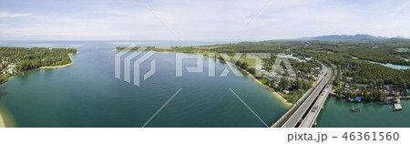 Panorama image Aerial drone shot of bridge  46361560