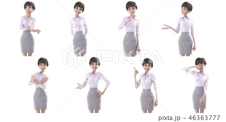 ポーズするビジネスウェアの女性　表情アラカルト　perming3DCGイラスト素材 46363777