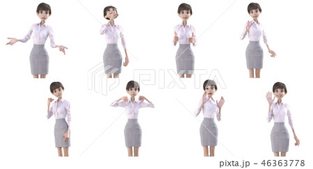 ポーズするビジネスウェアの女性　表情アラカルト　perming3DCGイラスト素材 46363778