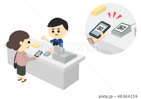 スマホで会計する人 Qrコード決済のイラスト素材