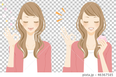 アロマ　香水瓶を持つ笑顔の女性 46367585