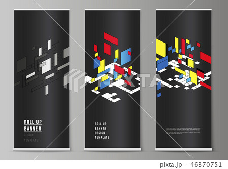 The vector illustration of roll up banner stands, vertical flyers, flags design business templates The vector illustration of roll up banner stands, vertical flyers, flags design business templates 46370751