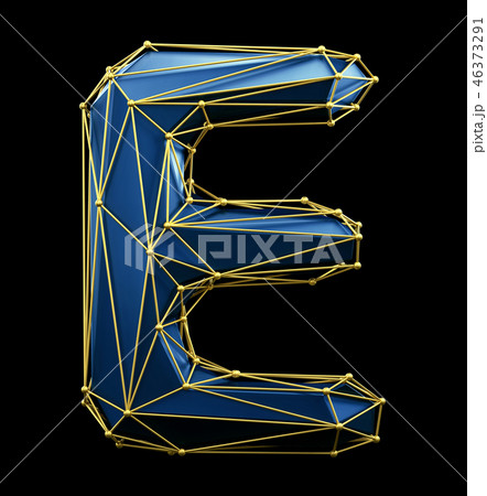Capital latin letter E in low poly style blue and gold color isolated on black background. 3d 46373291