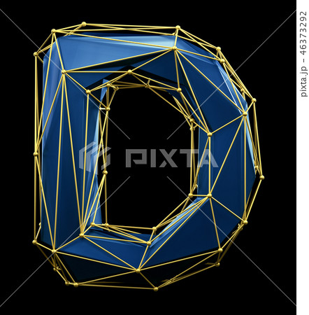 Capital latin letter D in low poly style blue and gold color isolated on black background. 3d 46373292
