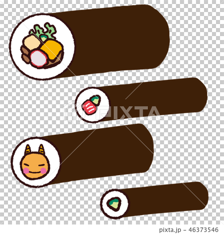 Setsubun rolled sushi set hand drawn style 46373546