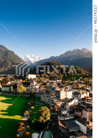 Evening street scene of old buildings Interlaken Evening street scene of old buildings Interlaken 46374337
