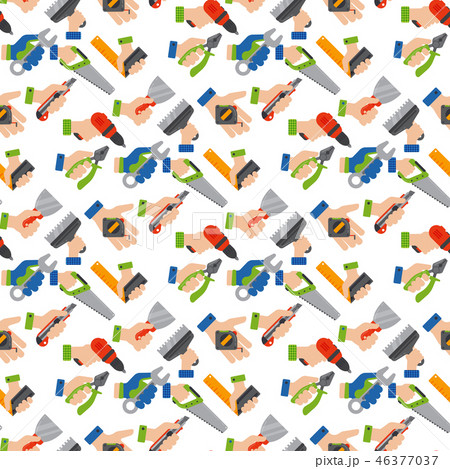 Hands with construction tools seamless pattern background worker equipment house renovation handyman Hands with construction tools seamless pattern background worker equipment house renovation handyman 46377037