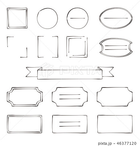 ペン画風 手描き フレームセット 黒 のイラスト素材 46377120 Pixta