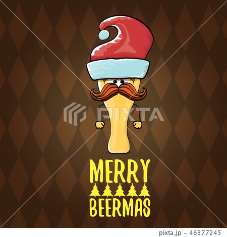 Merry beermas vector christmas greeting card with beer glass cartoon character and red santa hat Merry beermas vector christmas greeting card with beer glass cartoon character and red santa hat 46377245