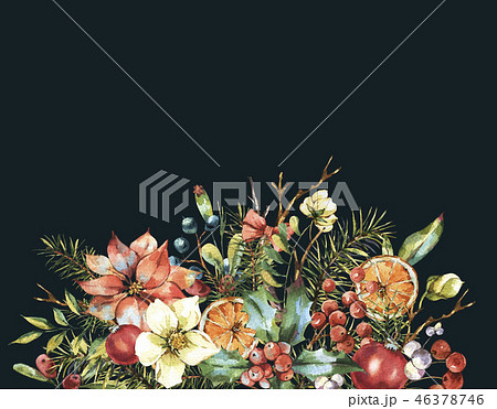 Watercolor vintage floral greeting card, New year decoration Watercolor vintage floral greeting card, New year decoration 46378746