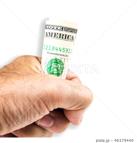 a man offering one dollar banknote a man offering one dollar banknote 46379440