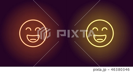 Neon illustration of grinning emoji. Vector icon Neon illustration of grinning emoji. Vector icon 46380346